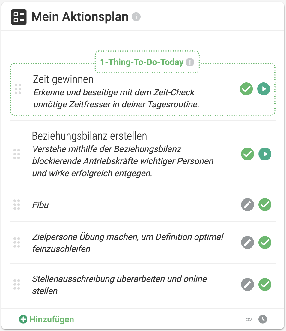 Dashboard-Kachel: Mein Aktionsplan