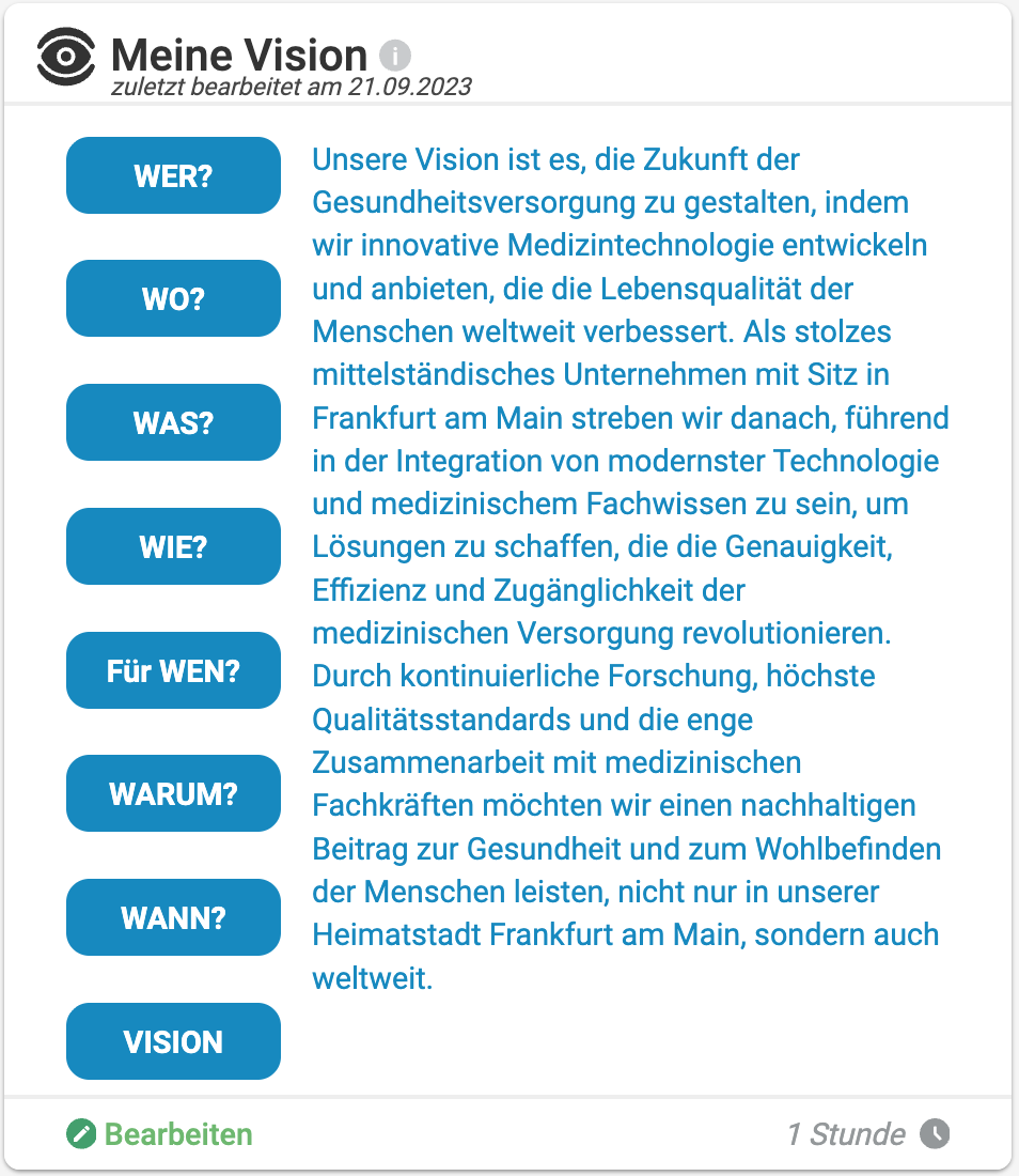 Dashboard-Kachel: Meine Vision